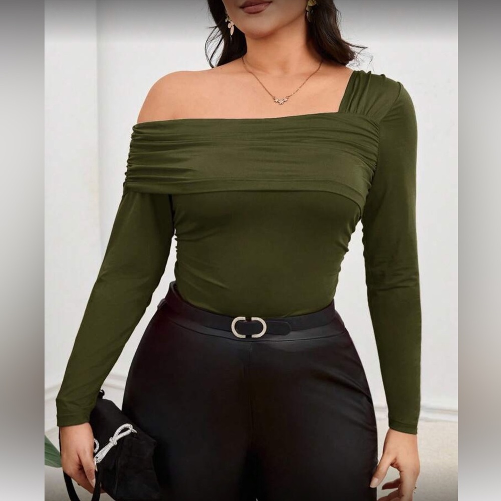 Elegant Army Green Off-Shoulder Top